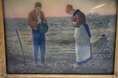 1900's Jean Francois Millet "Angelus Praying Farmers" print w/ bubble glass - 3