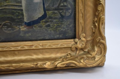 1900's Jean Francois Millet "Angelus Praying Farmers" print w/ bubble glass - 4