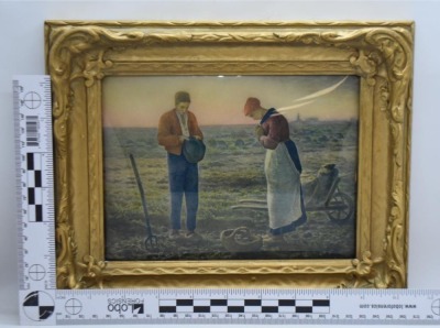 1900's Jean Francois Millet "Angelus Praying Farmers" print w/ bubble glass - 7