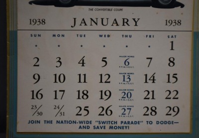 1938 Advertising calendar - Sid Bacon Motor Co., McPherson, KS, different automobile featured for each month - 5