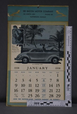 1938 Advertising calendar - Sid Bacon Motor Co., McPherson, KS, different automobile featured for each month - 10