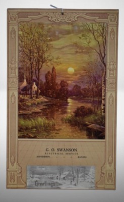 1943 Advertising calendar - G.E. Swanson Electrical Service, McPherson, KS (under picture is "Convenient Telephone Numbers" page)