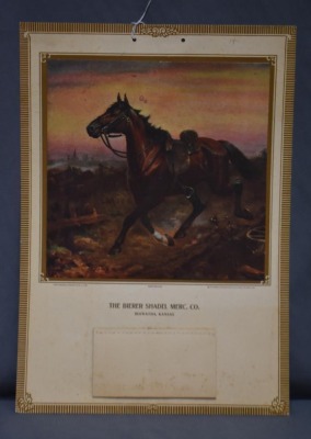 1918 Advertising calendar - The Bierer Shadel Merc. Co., Hiawatha, KS, "Masterless" from original R.A. Fox painting - 2