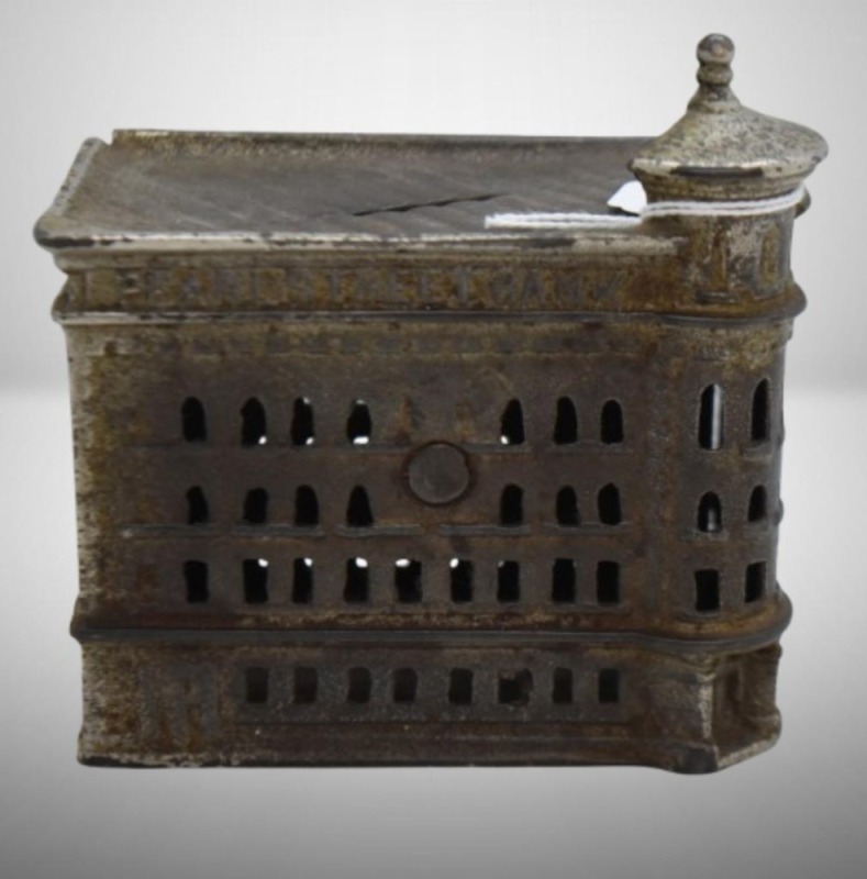 Cast Iron "Pearl Street Bank" building bank