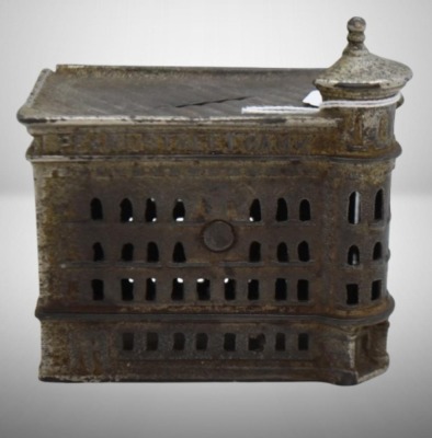 Cast Iron "Pearl Street Bank" building bank