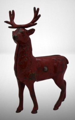 Cast Iron Reindeer still bank, painted red