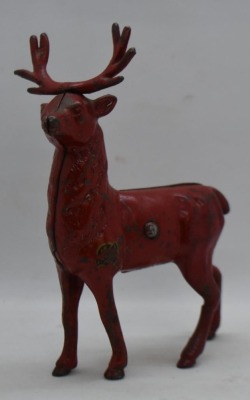 Cast Iron Reindeer still bank, painted red - 2