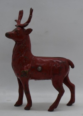 Cast Iron Reindeer still bank, painted red - 3