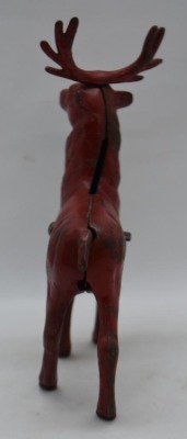 Cast Iron Reindeer still bank, painted red - 4