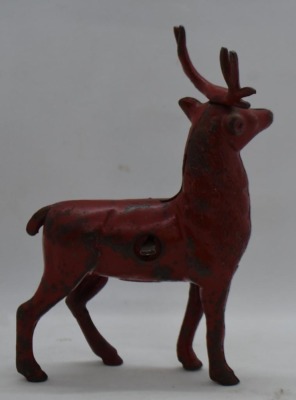 Cast Iron Reindeer still bank, painted red - 5