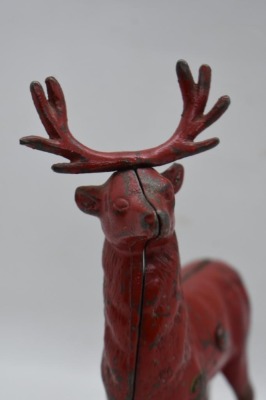 Cast Iron Reindeer still bank, painted red - 7