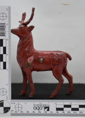 Cast Iron Reindeer still bank, painted red - 11