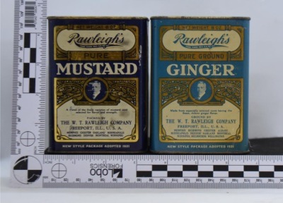 (2) Old Rawleigh's 8 oz. spice tins - Ginger and Mustard - 10