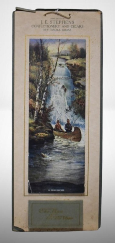 1917 Advertising calendar - J.E. Stephens Confectionery and Cigars, New Carlisle, IN, "In Rough Waters"