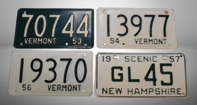 (3) Vermont license tags: 1953, 1954 and 1956; and 1957 New Hampshire tag