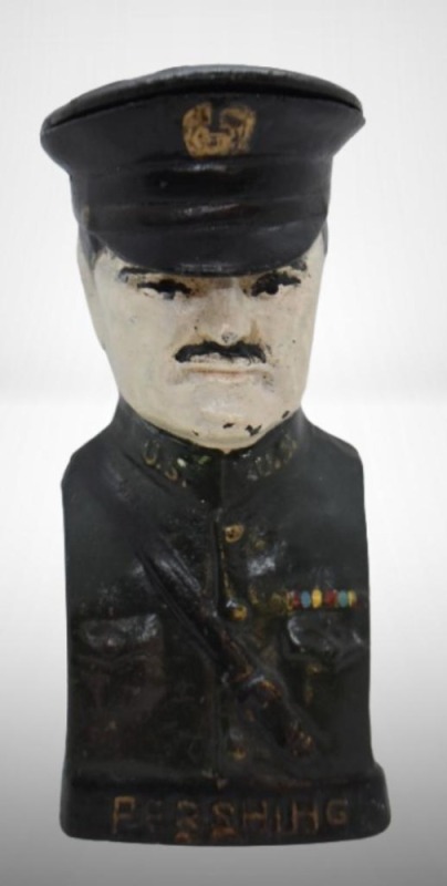 WWI US Army General Pershing Cast Iron still bank
