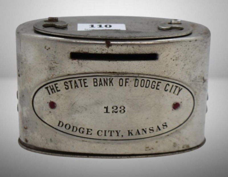 "The State Bank of Dodge City", #123, Dodge City, KS still coin bank (no key)