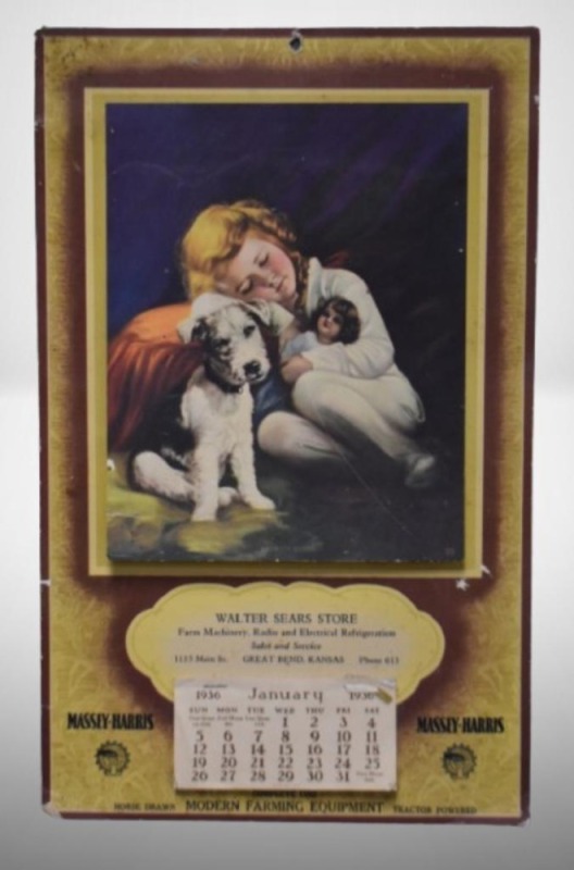1936 Advertising calendar - Walter Sears Store, Great Bend, KS, "Rags on Guard)