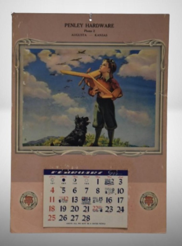 1945 Advertising calendar - Penley Hardware/ Keen Kutter, Augusta, KS, "The Fledgling"