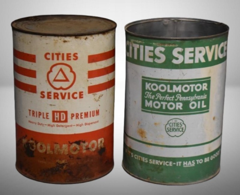 (2) Cities Service 5 qt. Koolmotor motor oil cans