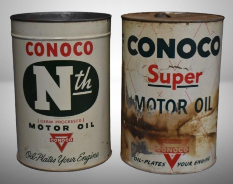 (2) Conoco 5 qt. motor oil cans: Super and Nth