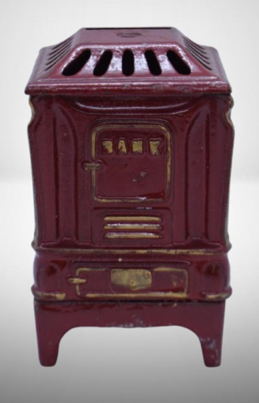New Heatrola Cast Iron/ tin 4.5" still bank by Kenton, red