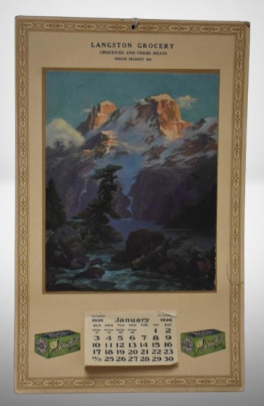 1925 advertising calendar - Langston Grocery, "Nature's Retreat"