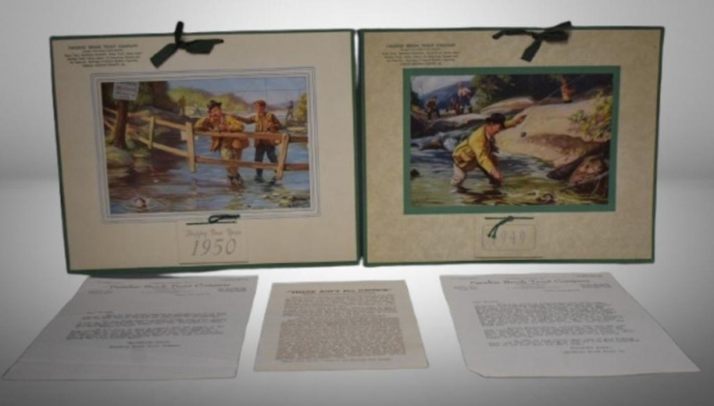 (2) Paradise Brook Trout Co., Cresco, PA advertising calendars, 1949 and 1950 w/ letters of introduction