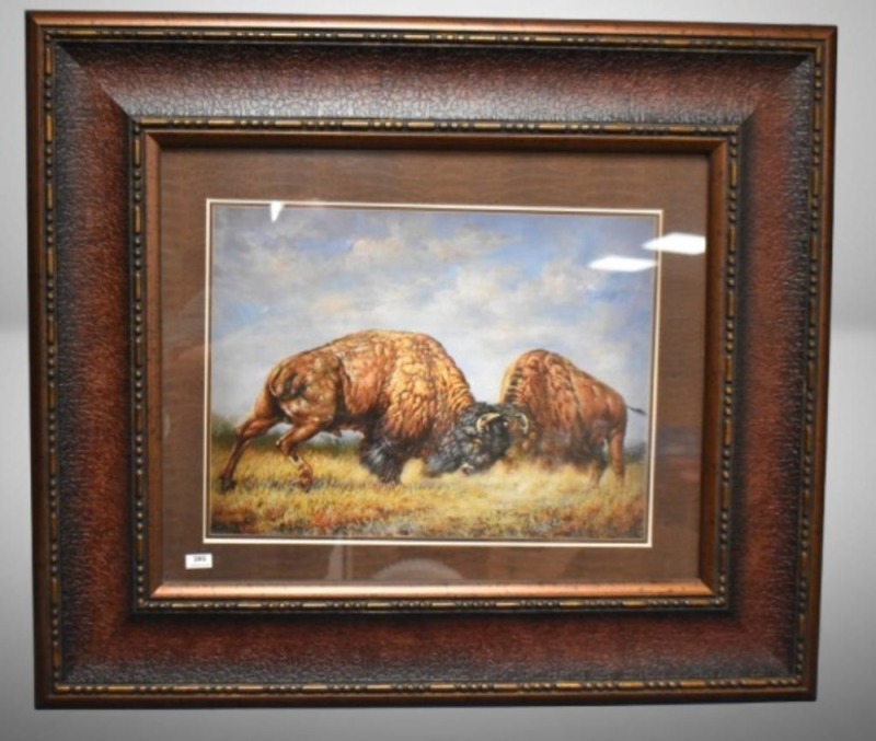Western art print featuring bison in their natural habitat