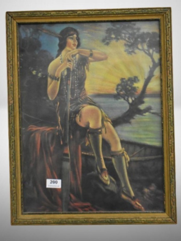 Indian maiden print featuring maiden w/ canoe and oar