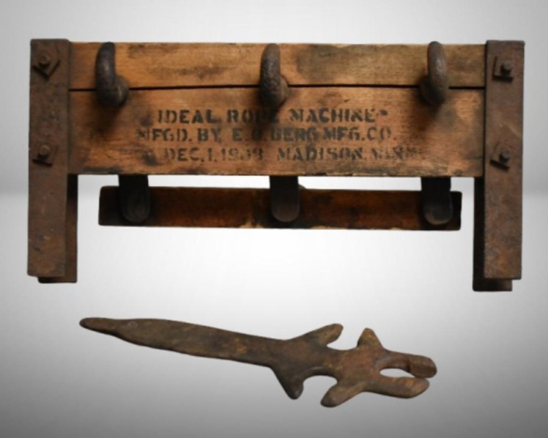 3 hook "Ideal Rope Machine", crank handle, dated 1908