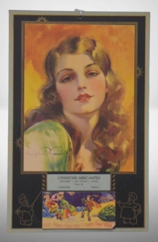 1933 Advertising calendar - Longford Mercantile, Longford, KS., pin-up portrait by Bradshaw Crandell