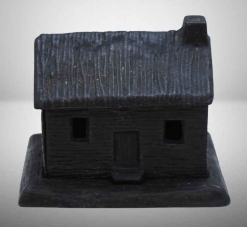 Cast Iron log cabin still bank
