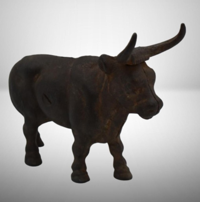 Cast Iron horned steer still bank