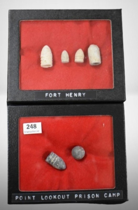 (2) Small displays of military relics/ artifacts from Ft. Henry, TN and Point Lookout Prison Camp, Maryland