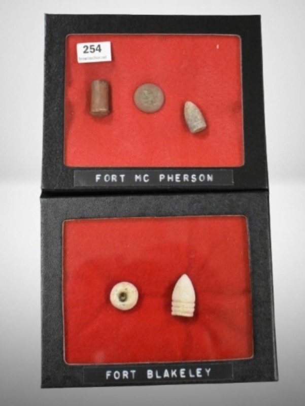 (2) Small displays of military relics/ artifacts from Ft. McPherson, NE and Ft. Blakeley, AL