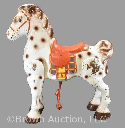 1940's metal Mobo riding horse toy, 30" tall