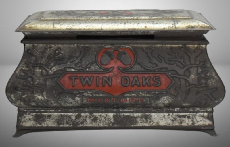 Twin Oaks Mixture tobacco tin/ humidor, coffin-style