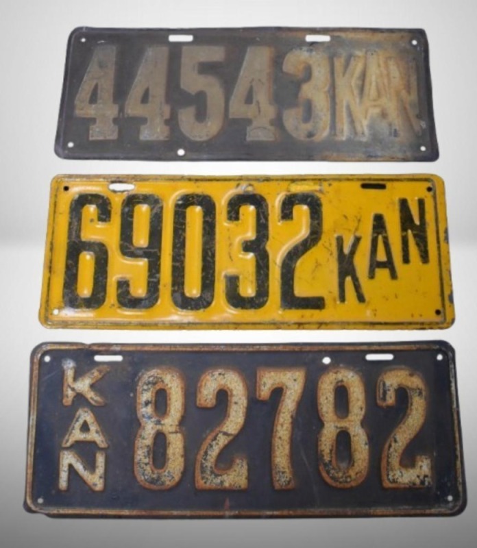 (3) Kansas license tags: 1914, 1915 and 1920