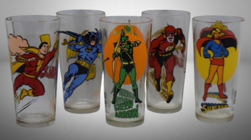 (5) 1971 Pepsi DC Comics Promotional drinking glasses - Batman, The Flash, Shazam, Green Arrow, Superman
