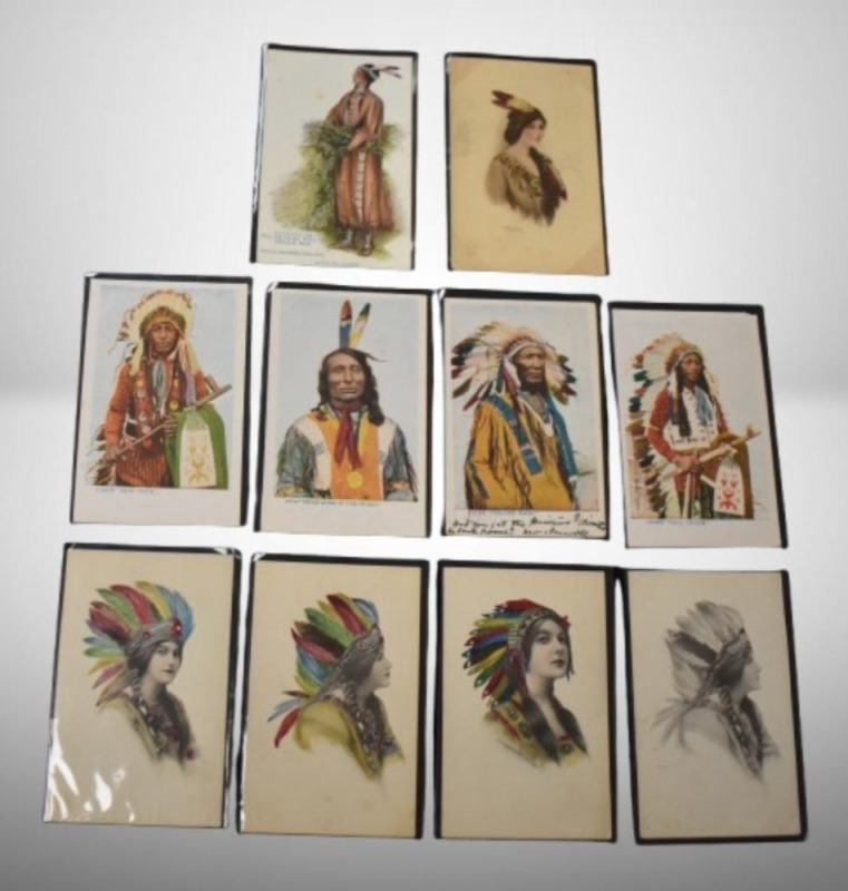 (10) Vintage color post cards, all Indian themed, 1 cent stamps