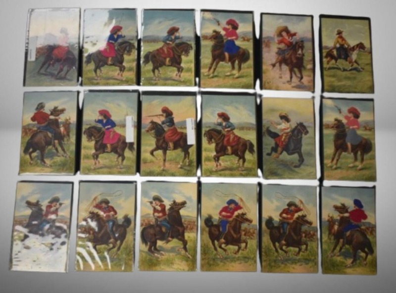 (16) Vintage color post cards, mrkd. Made in Germany, Western themed