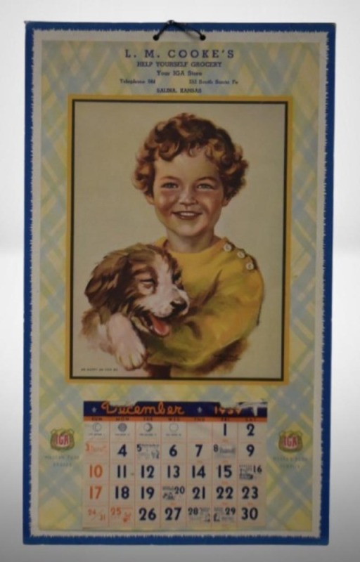 1939 Advertising calendar - L.M. Cooke's Grocery, Salina, KS., "As Happy as can Be"