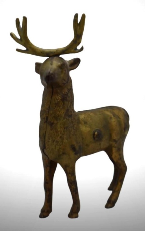 Cast Iron deer still bank, gold paint