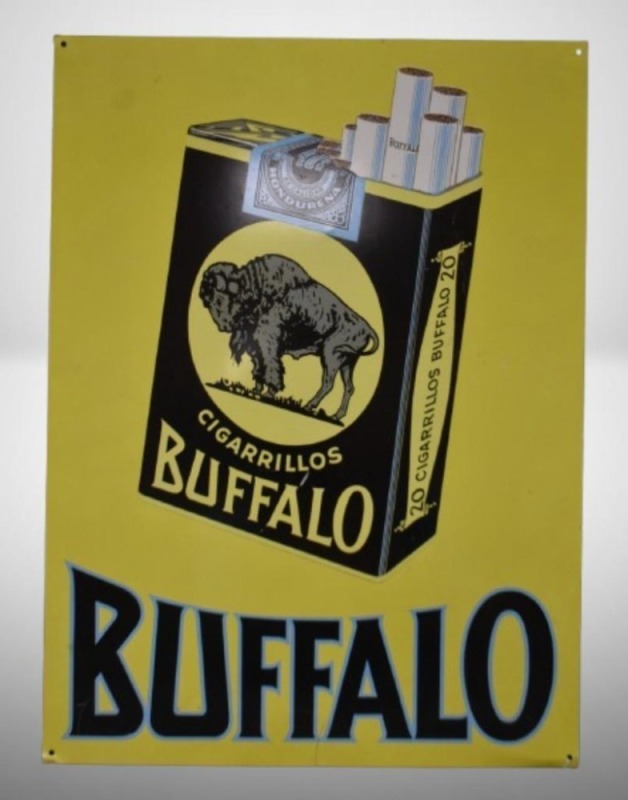 Single sided tin advertising sign - Buffalo Cigarrillos