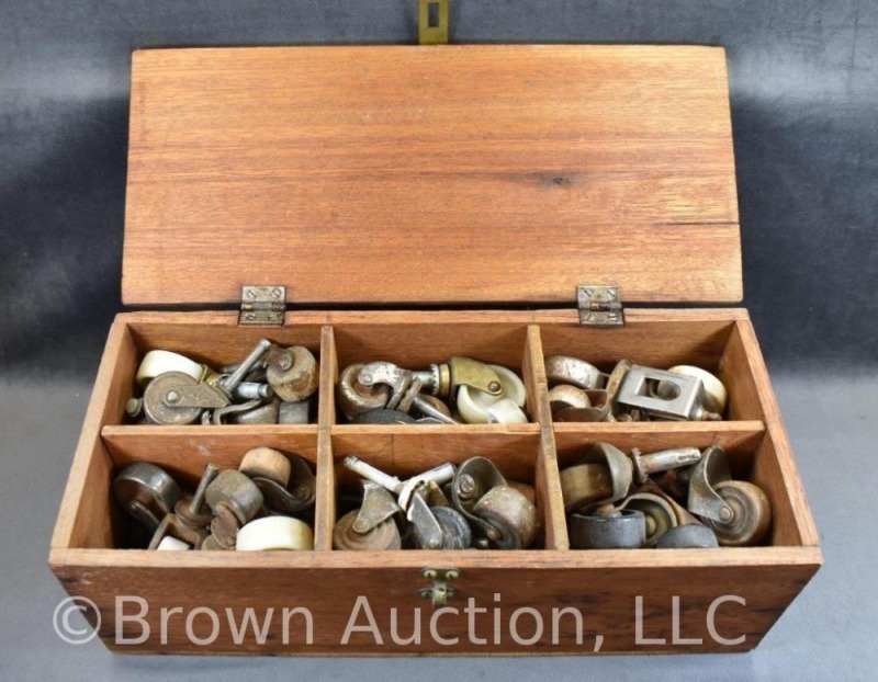 Small wood box FULL of furniture wheel casters