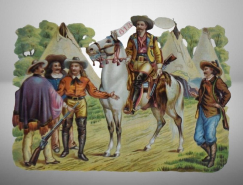 Advertising piece/ illustration of Buffalo Bill of The Wild West featuring treaty talks
