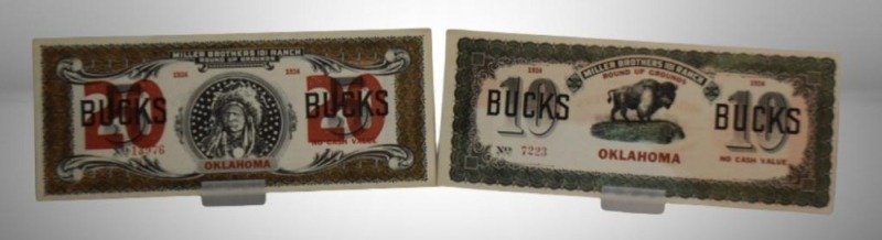 (2) Miller Bros. 101 Ranch, Oklahoma "10 and 20 BUCKS" currency
