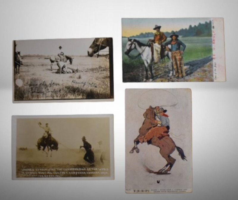 (4) Vintage Western themed postcards, early 1900's post dates