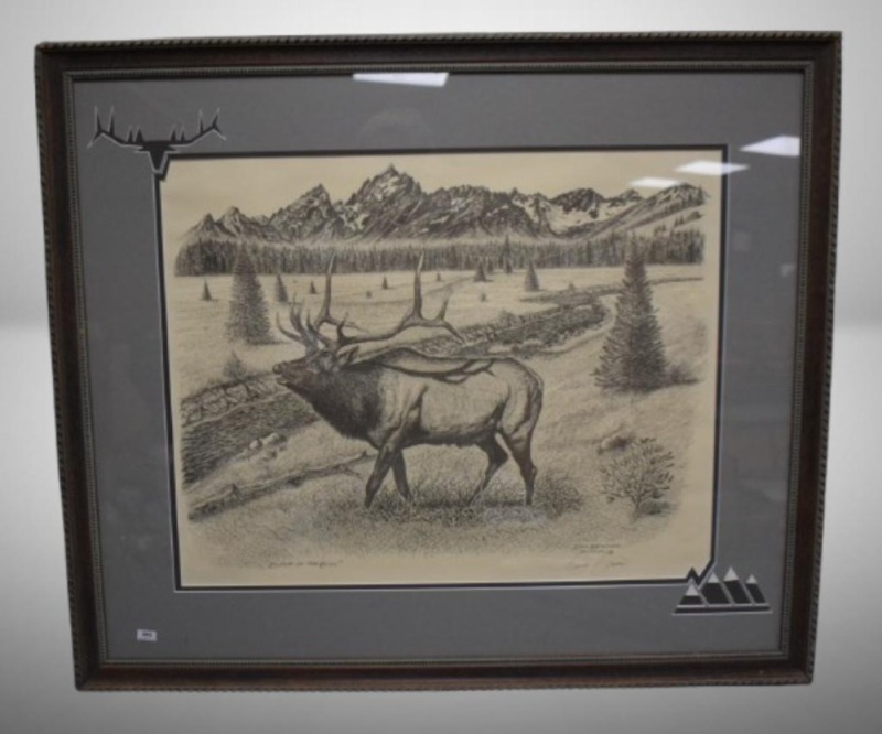 Dan Brewer "Bugle of the Bull" signed print of pen and ink drawing